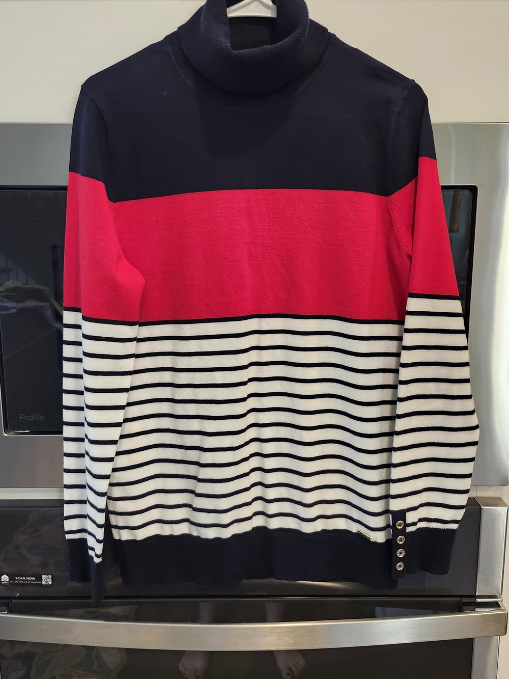 Tommy Hilfiger Navy, Red & White Striped Turtleneck Sweater